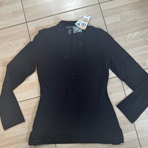 NWT! INC International Concepts Black Sweater w/black Crystals. Sz S